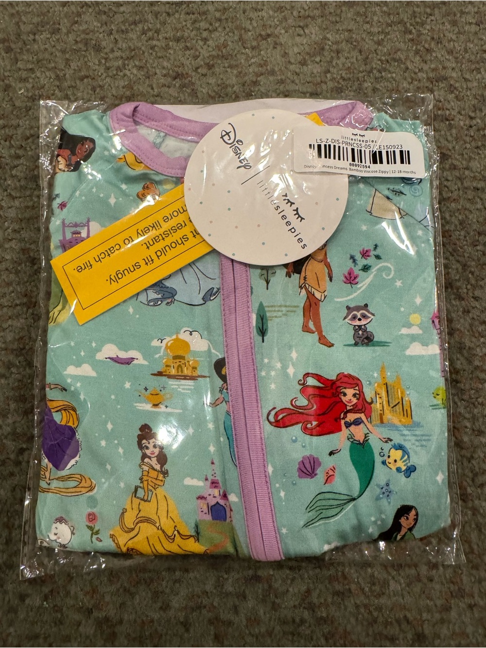 Little Sleepies Disney princess dreams zippy size 12-18 months nwt